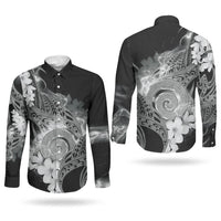 Piko Hawaiian Couples Matching Tank Maxi Dress and Long Sleeve Button Shirt Monochrome Galaxy Spiral Plumeria Tribal Patterns DT05 - Polynesian Pride