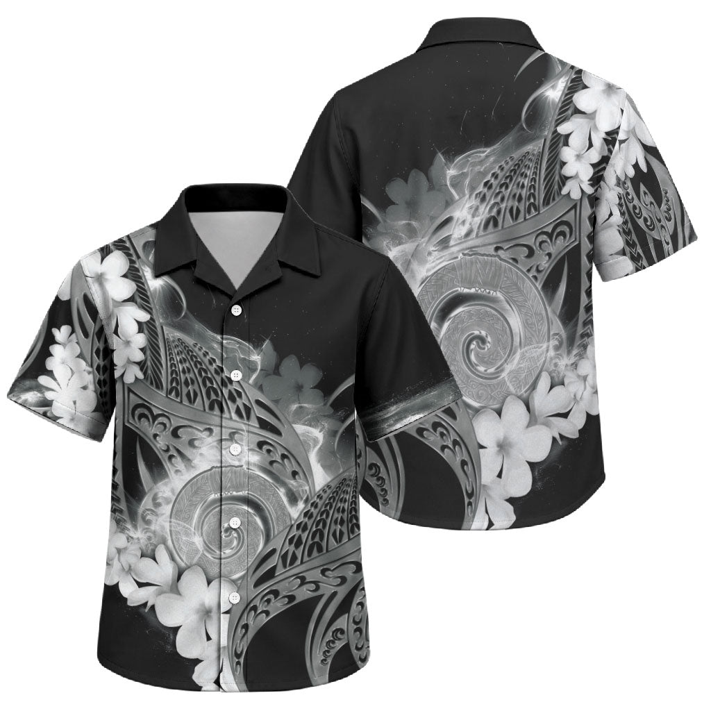 Piko Hawaiian Family Matching Off The Shoulder Long Sleeve Dress and Hawaiian Shirt Monochrome Galaxy Spiral Plumeria Tribal Patterns DT05 Son's Shirt Black - Polynesian Pride