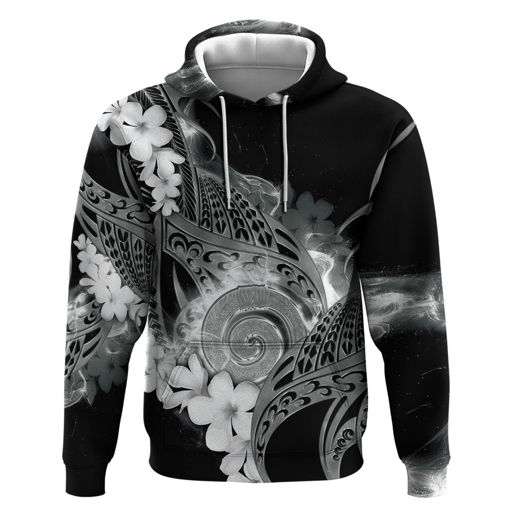 Piko Hawaiian Hoodie Monochrome Galaxy Spiral Plumeria Tribal Patterns DT05 Pullover Hoodie Black - Polynesian Pride