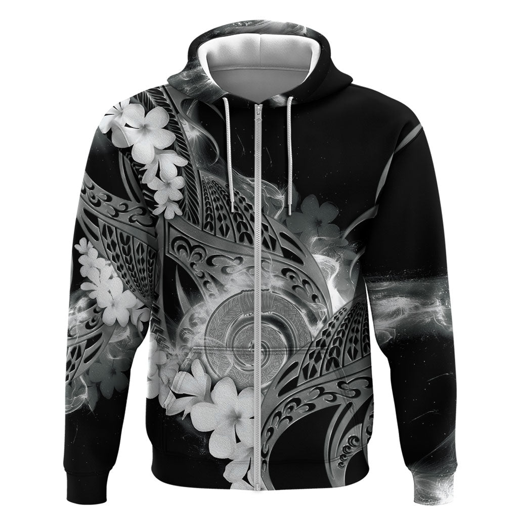 Piko Hawaiian Hoodie Monochrome Galaxy Spiral Plumeria Tribal Patterns DT05 Zip Hoodie Black - Polynesian Pride