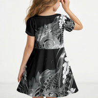 Piko Hawaiian Kid Short Sleeve Dress Monochrome Galaxy Spiral Plumeria Tribal Patterns DT05 - Polynesian Pride