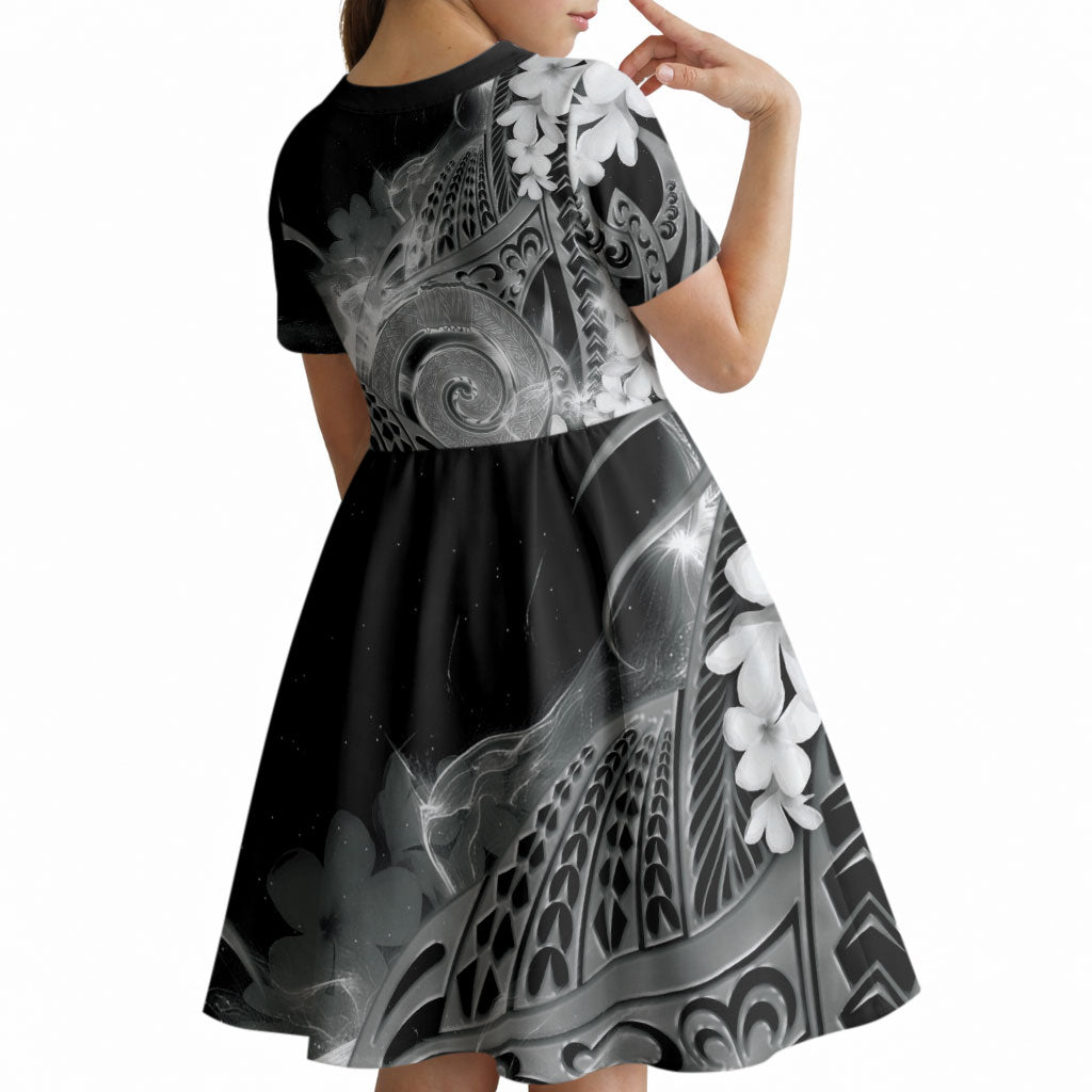 Piko Hawaiian Kid Short Sleeve Dress Monochrome Galaxy Spiral Plumeria Tribal Patterns DT05 - Polynesian Pride