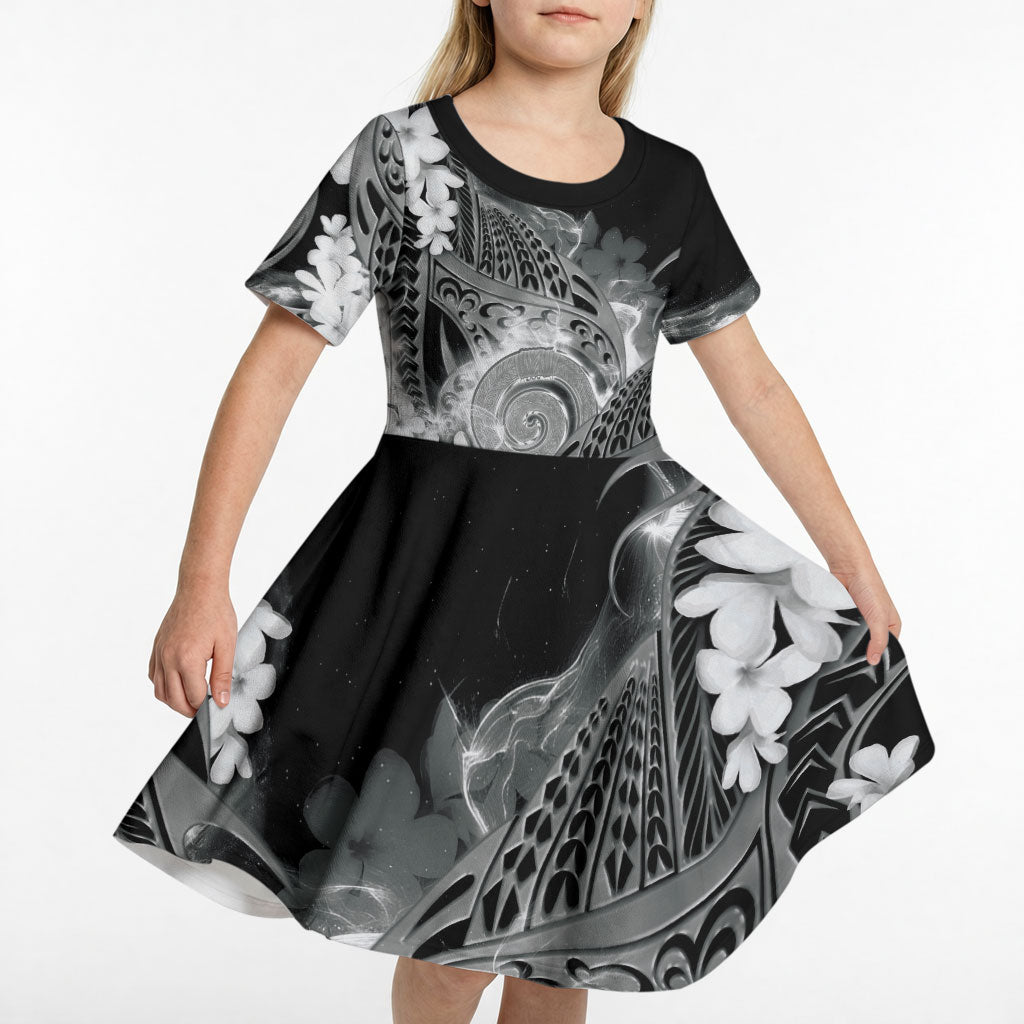 Piko Hawaiian Kid Short Sleeve Dress Monochrome Galaxy Spiral Plumeria Tribal Patterns DT05 - Polynesian Pride