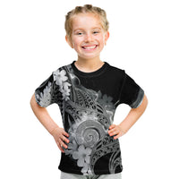 Piko Hawaiian Kid T Shirt Monochrome Galaxy Spiral Plumeria Tribal Patterns DT05 Black - Polynesian Pride