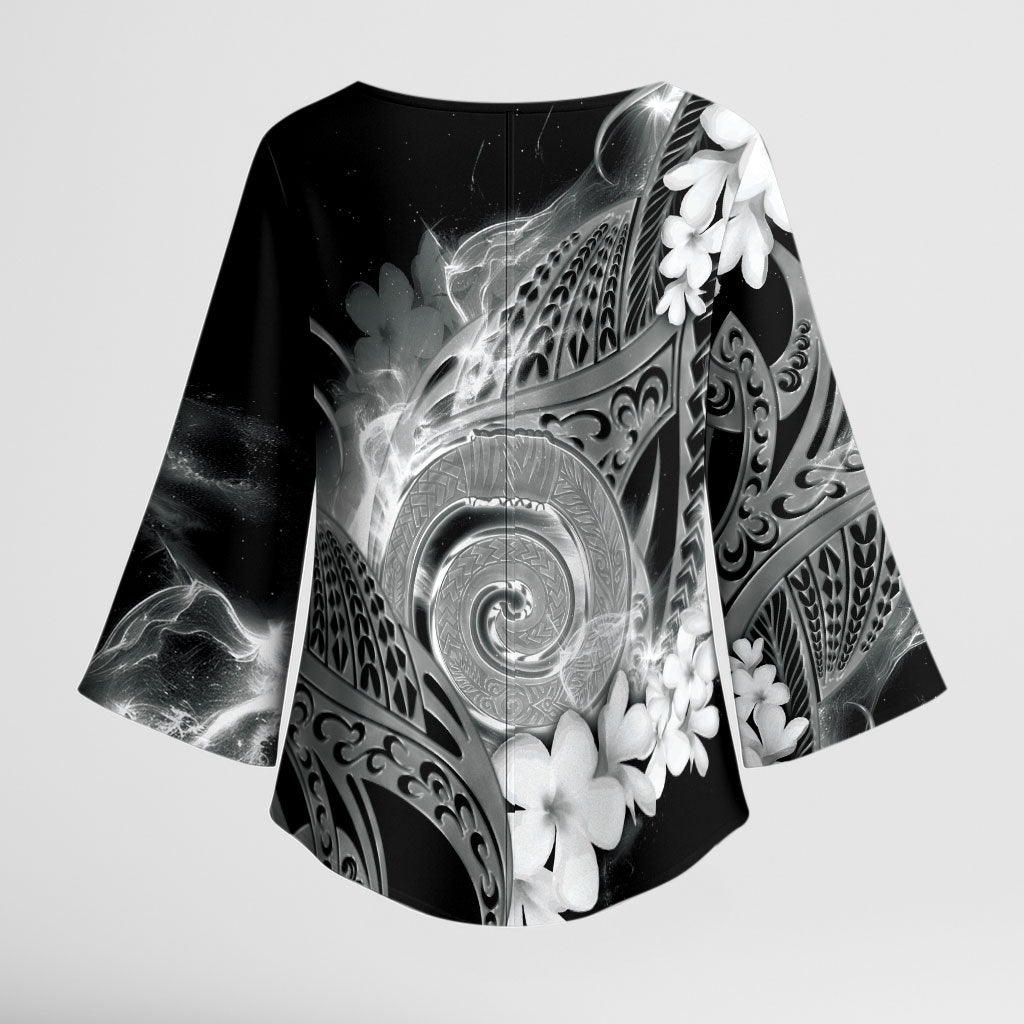 Piko Hawaiian Kimono Sleeve Blouse Monochrome Galaxy Spiral Plumeria Tribal Patterns DT05 - Polynesian Pride