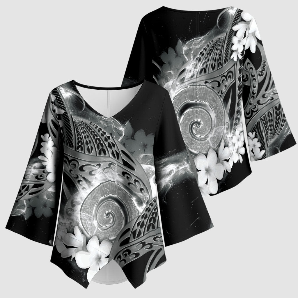 Piko Hawaiian Kimono Sleeve Blouse Monochrome Galaxy Spiral Plumeria Tribal Patterns DT05 - Polynesian Pride