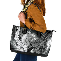 Piko Hawaiian Leather Tote Bag Monochrome Galaxy Spiral Plumeria Tribal Patterns DT05 Black - Polynesian Pride