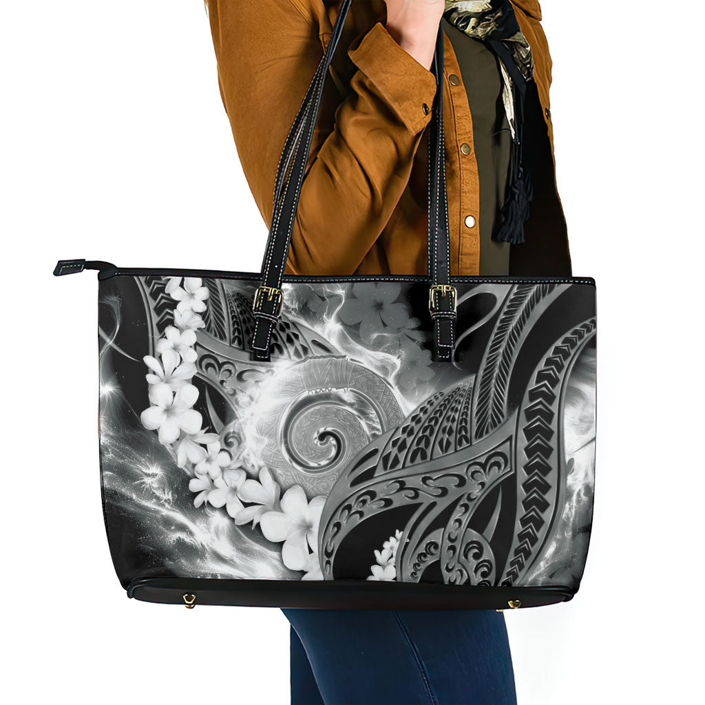 Piko Hawaiian Leather Tote Bag Monochrome Galaxy Spiral Plumeria Tribal Patterns DT05 - Polynesian Pride