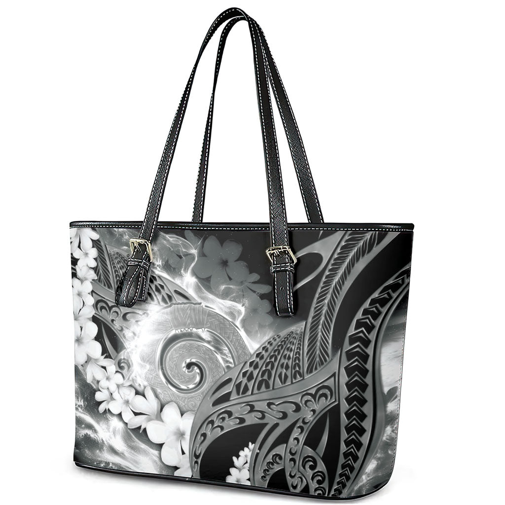 Piko Hawaiian Leather Tote Bag Monochrome Galaxy Spiral Plumeria Tribal Patterns DT05 - Polynesian Pride