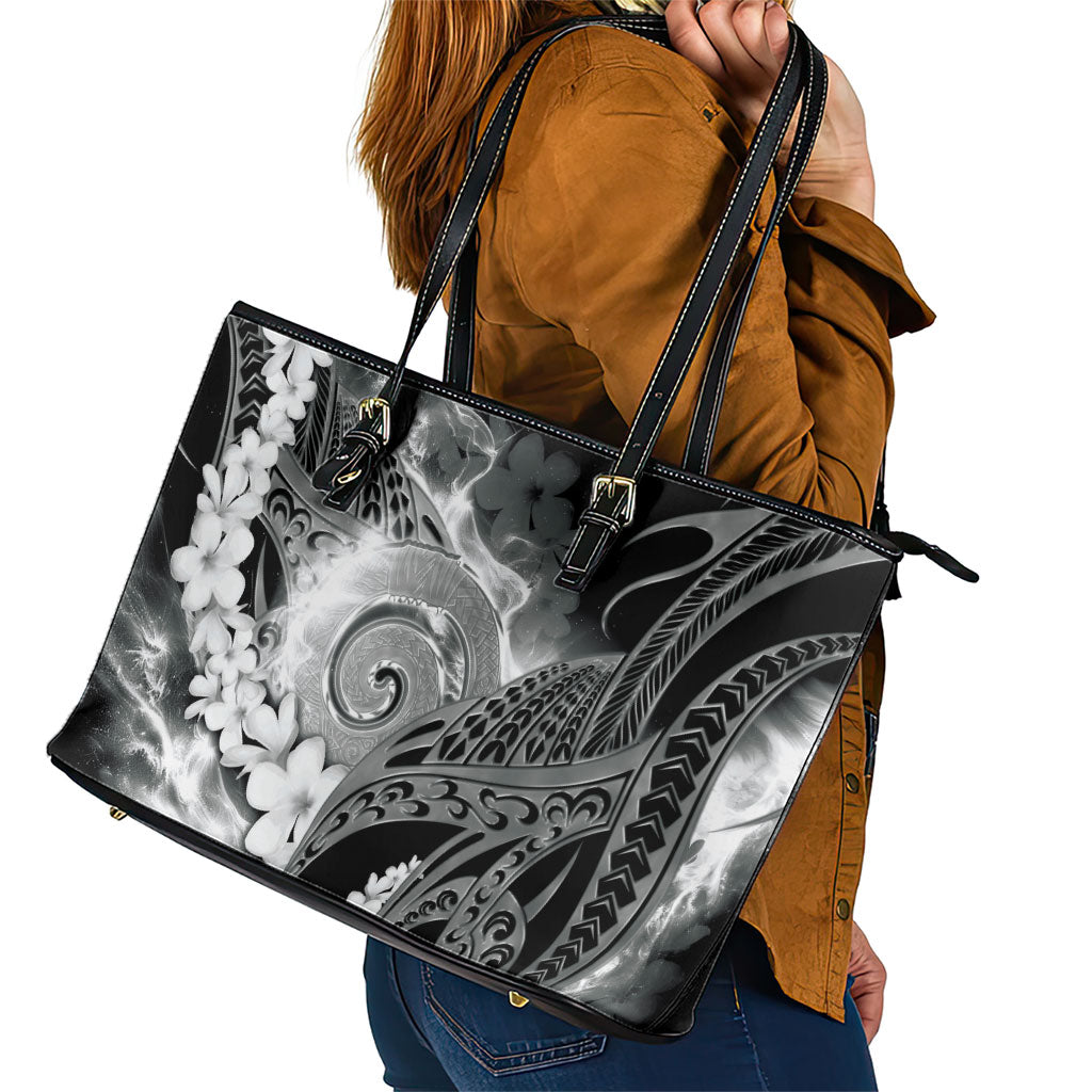 Piko Hawaiian Leather Tote Bag Monochrome Galaxy Spiral Plumeria Tribal Patterns DT05 - Polynesian Pride