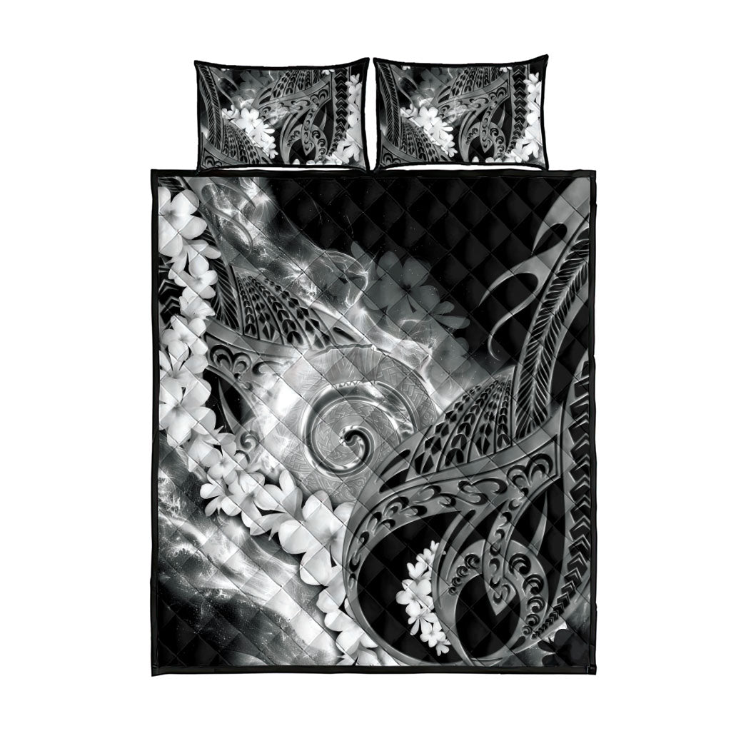 Piko Hawaiian Quilt Bed Set Monochrome Galaxy Spiral Plumeria Tribal Patterns DT05 - Polynesian Pride