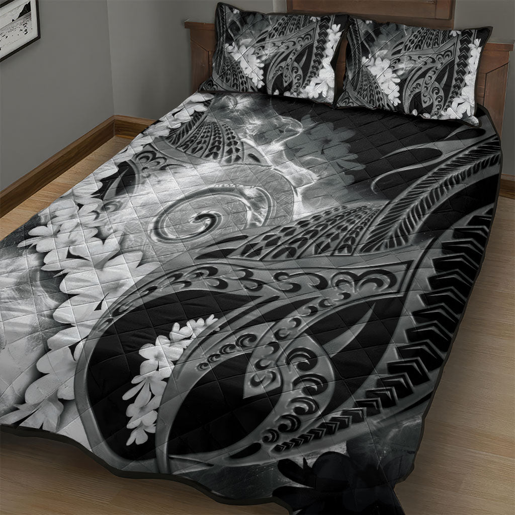 Piko Hawaiian Quilt Bed Set Monochrome Galaxy Spiral Plumeria Tribal Patterns DT05 - Polynesian Pride