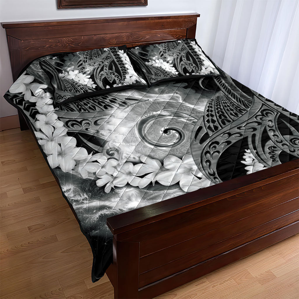 Piko Hawaiian Quilt Bed Set Monochrome Galaxy Spiral Plumeria Tribal Patterns DT05 - Polynesian Pride