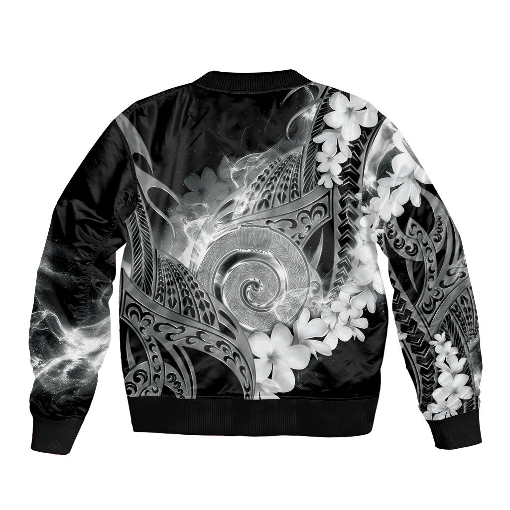Piko Hawaiian Sleeve Zip Bomber Jacket Monochrome Galaxy Spiral Plumeria Tribal Patterns DT05 - Polynesian Pride