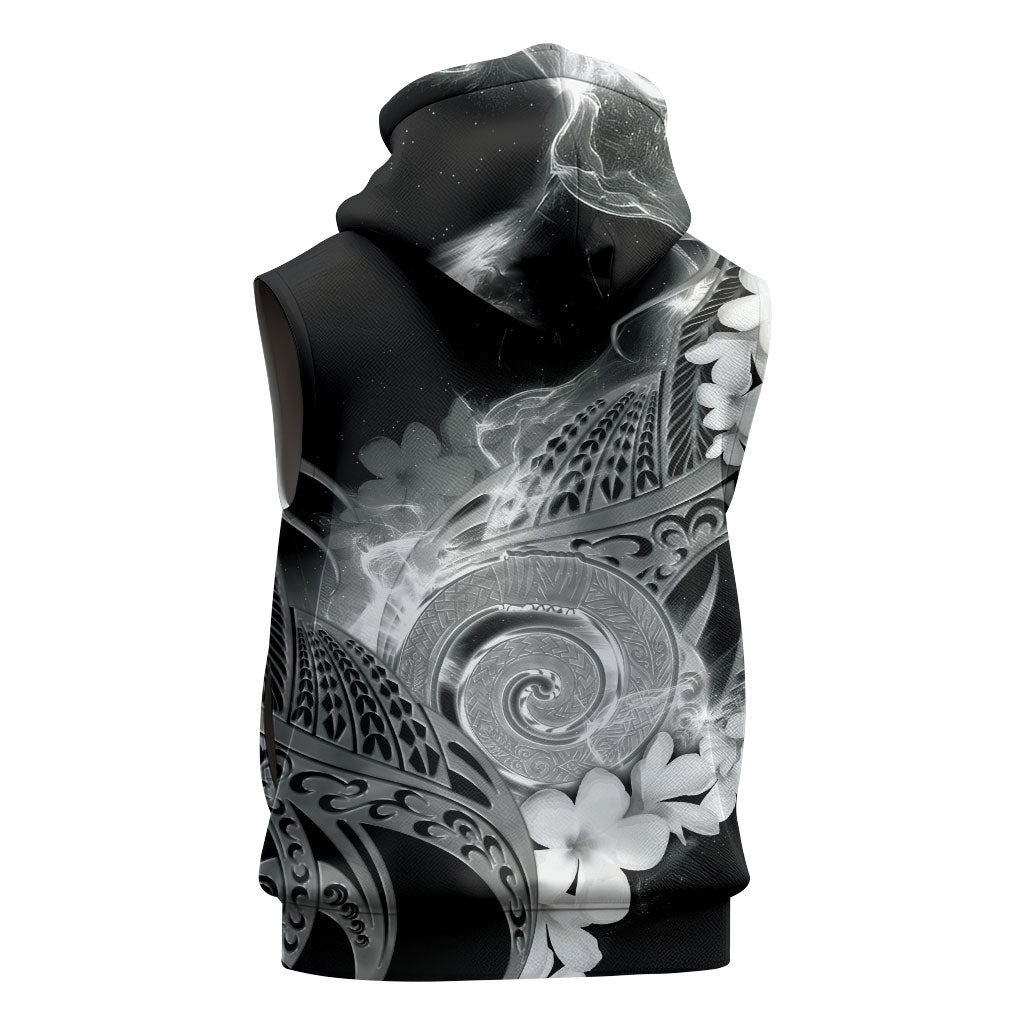 Piko Hawaiian Sleeveless Zip Hoodie Monochrome Galaxy Spiral Plumeria Tribal Patterns DT05 - Polynesian Pride