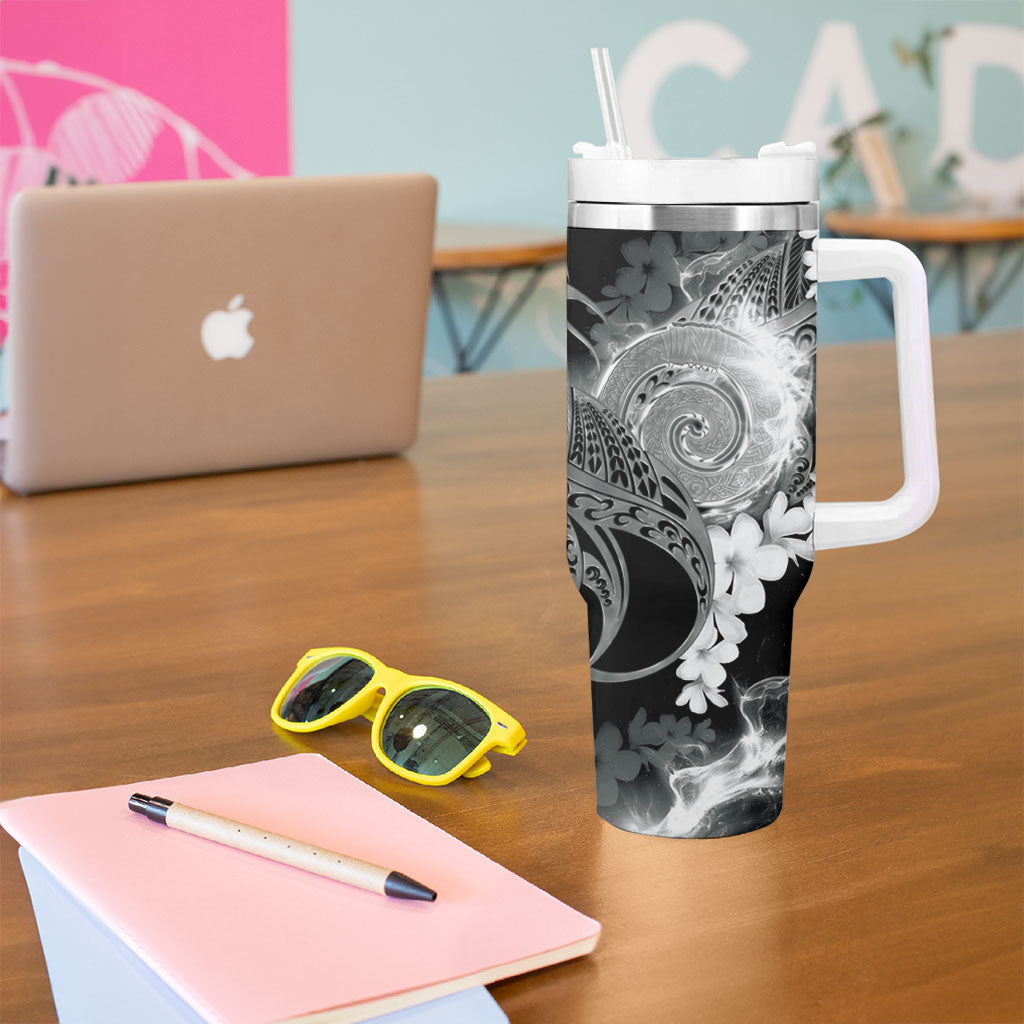 Piko Hawaiian Tumbler With Handle Monochrome Galaxy Spiral Plumeria Tribal Patterns DT05 - Polynesian Pride