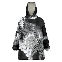 Piko Hawaiian Wearable Blanket Hoodie Monochrome Galaxy Spiral Plumeria Tribal Patterns DT05 One Size Black - Polynesian Pride