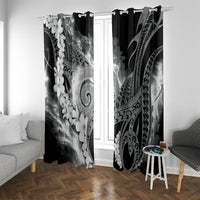 Piko Hawaiian Window Curtain Monochrome Galaxy Spiral Plumeria Tribal Patterns DT05 With Grommets Black - Polynesian Pride