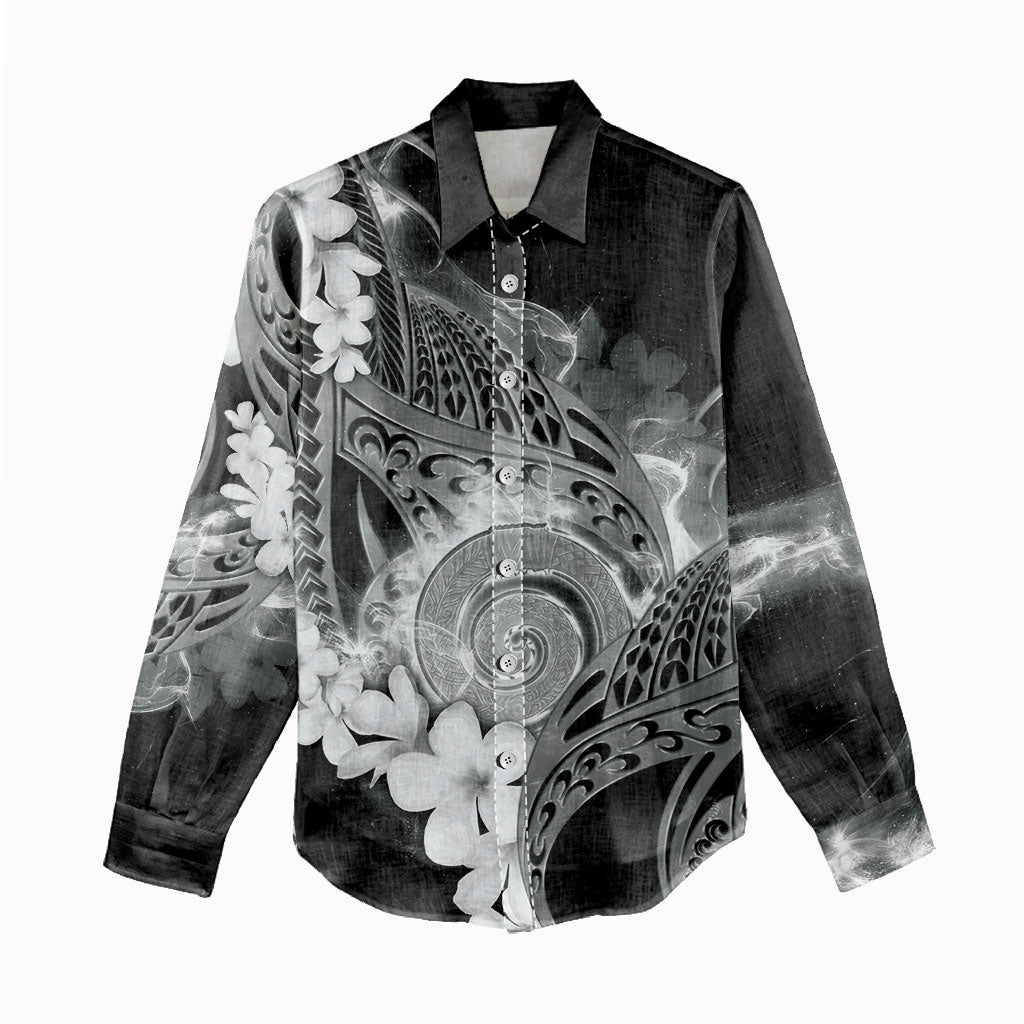 Piko Hawaiian Women Casual Shirt Monochrome Galaxy Spiral Plumeria Tribal Patterns DT05 - Polynesian Pride
