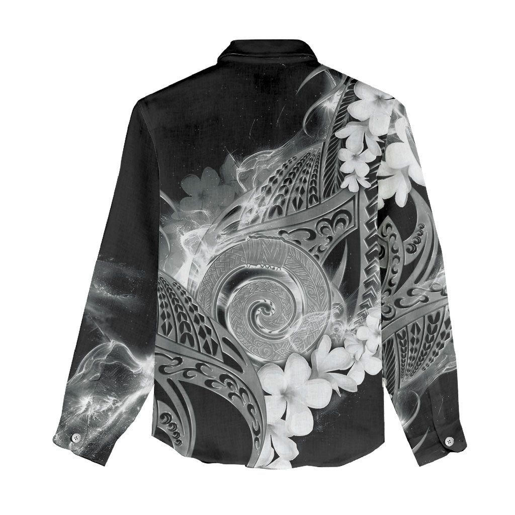 Piko Hawaiian Women Casual Shirt Monochrome Galaxy Spiral Plumeria Tribal Patterns DT05 - Polynesian Pride