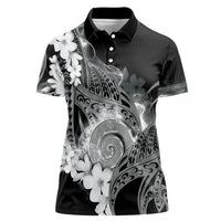 Piko Hawaiian Women Polo Shirt Monochrome Galaxy Spiral Plumeria Tribal Patterns DT05 Female Black - Polynesian Pride