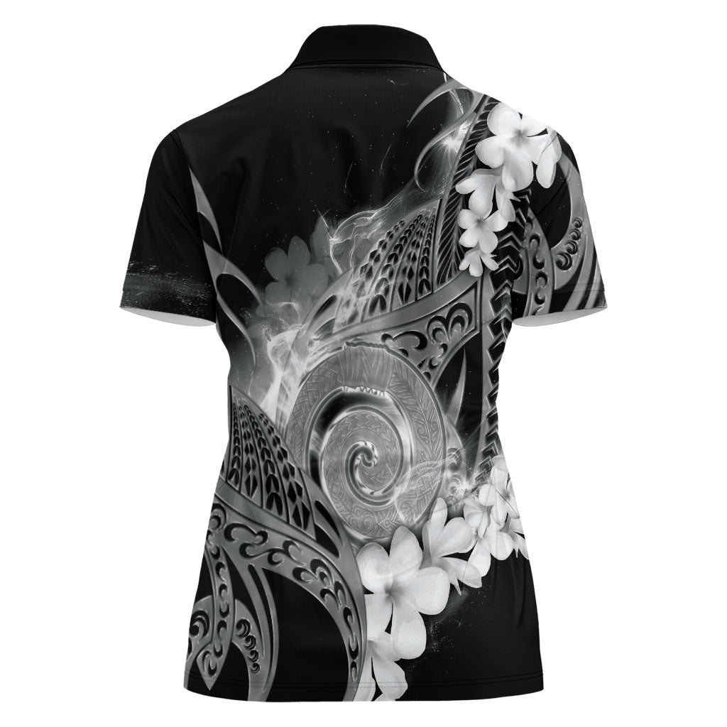 Piko Hawaiian Women Polo Shirt Monochrome Galaxy Spiral Plumeria Tribal Patterns DT05 - Polynesian Pride