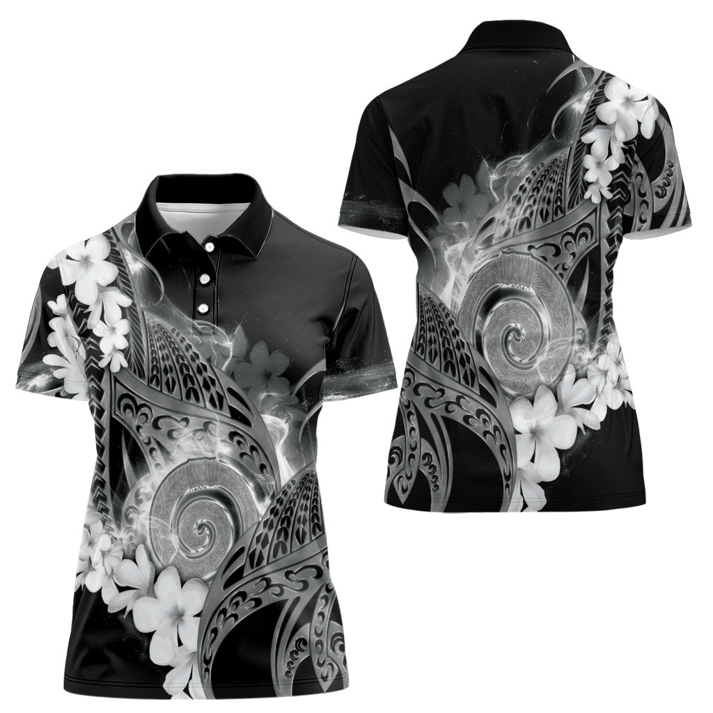 Piko Hawaiian Women Polo Shirt Monochrome Galaxy Spiral Plumeria Tribal Patterns DT05 - Polynesian Pride