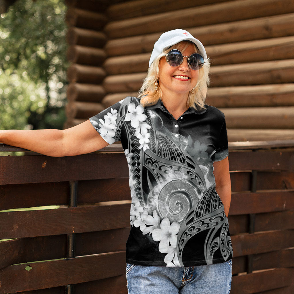 Piko Hawaiian Women Polo Shirt Monochrome Galaxy Spiral Plumeria Tribal Patterns DT05 - Polynesian Pride