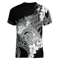 Piko Hawaiian Women V-Neck T-Shirt Monochrome Galaxy Spiral Plumeria Tribal Patterns DT05 - Polynesian Pride