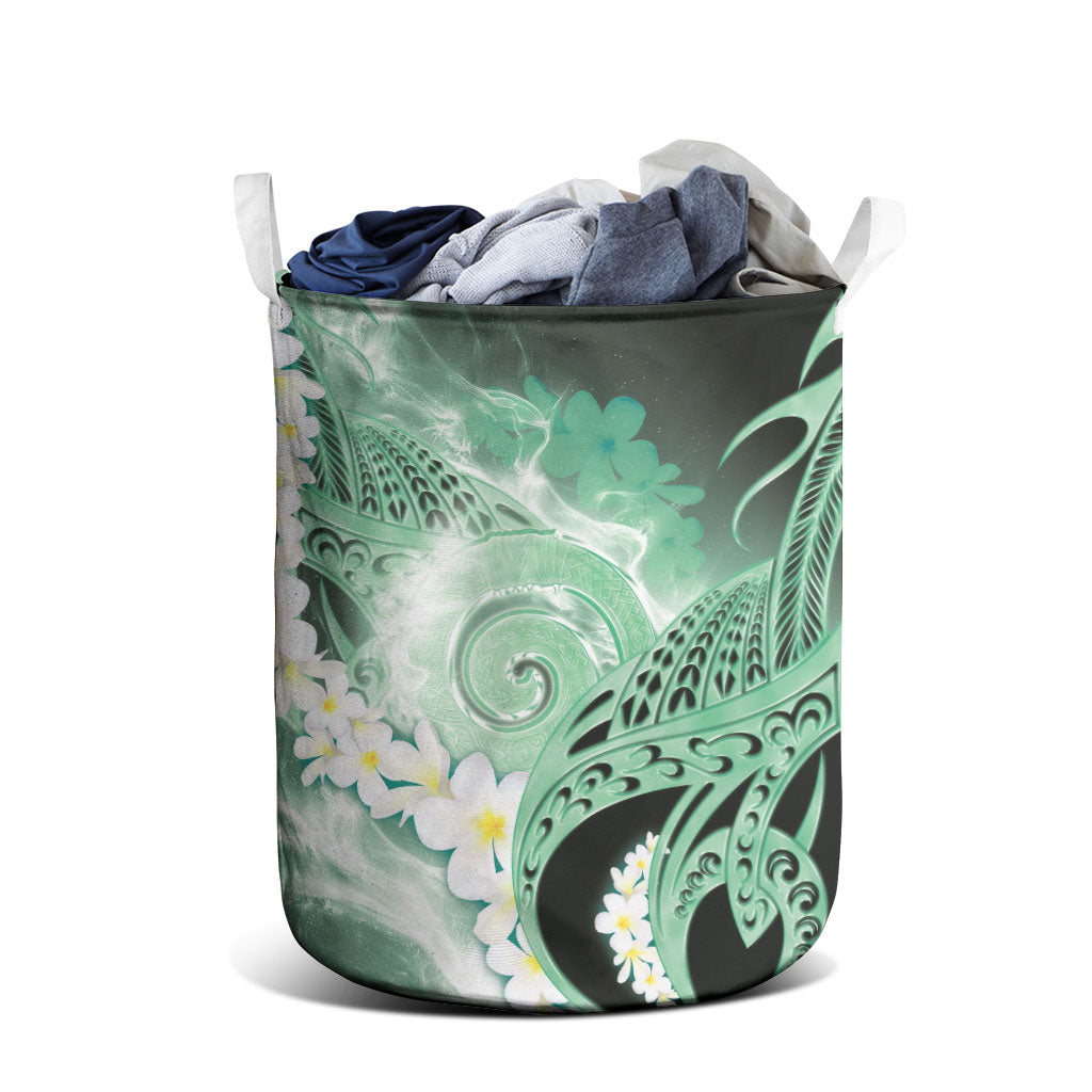 Piko Hawaiian Laundry Basket Green Galaxy Spiral Plumeria Tribal Patterns DT05 - Polynesian Pride