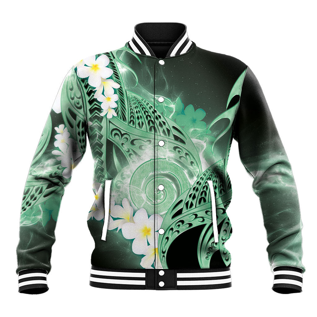 Piko Hawaiian Baseball Jacket Green Galaxy Spiral Plumeria Tribal Patterns DT05 Unisex Green - Polynesian Pride
