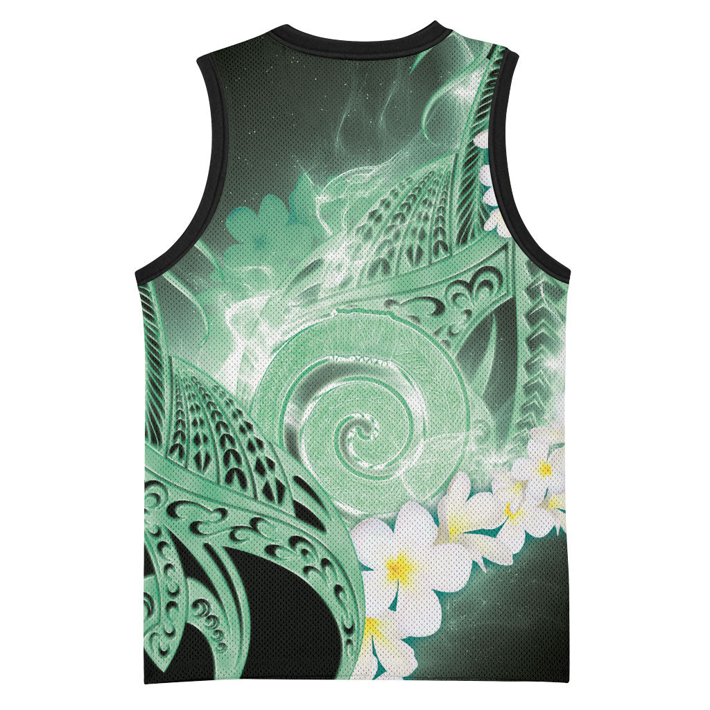 Piko Hawaiian Basketball Jersey Green Galaxy Spiral Plumeria Tribal Patterns DT05 - Polynesian Pride