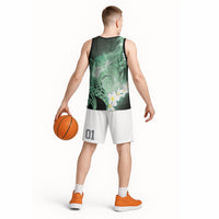 Piko Hawaiian Basketball Jersey Green Galaxy Spiral Plumeria Tribal Patterns DT05 - Polynesian Pride