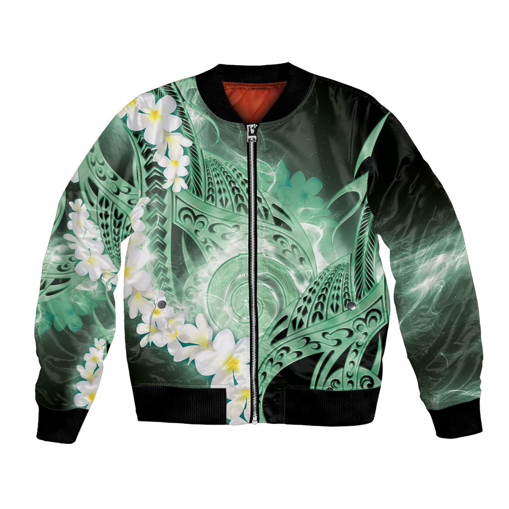 Piko Hawaiian Bomber Jacket Green Galaxy Spiral Plumeria Tribal Patterns DT05 Unisex Green - Polynesian Pride