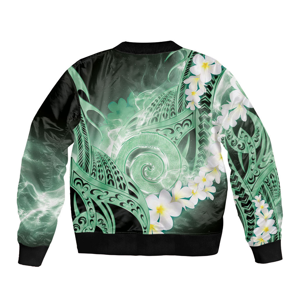 Piko Hawaiian Bomber Jacket Green Galaxy Spiral Plumeria Tribal Patterns DT05 - Polynesian Pride