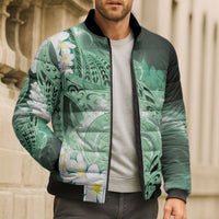 Piko Hawaiian Bomber Puffer Jacket Green Galaxy Spiral Plumeria Tribal Patterns DT05 - Polynesian Pride