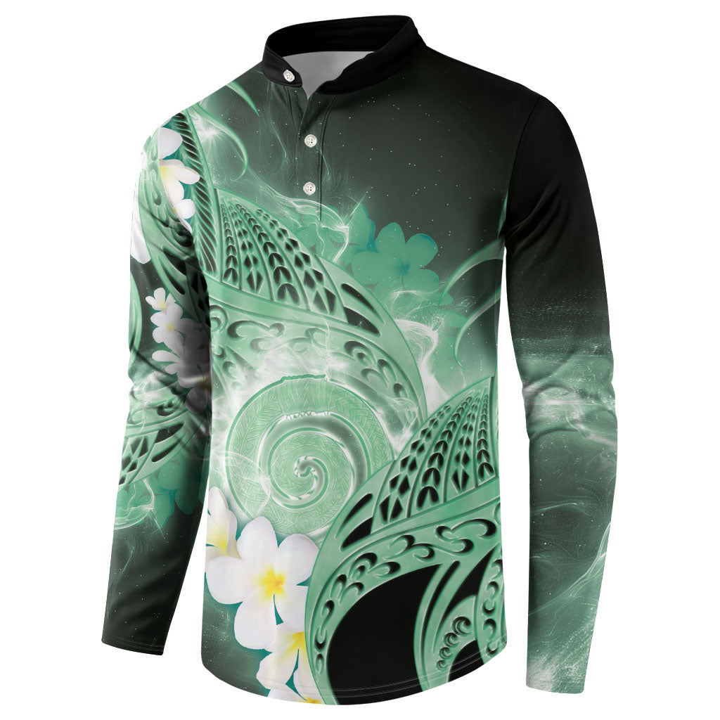 Piko Hawaiian Button Sweatshirt Green Galaxy Spiral Plumeria Tribal Patterns DT05 - Polynesian Pride