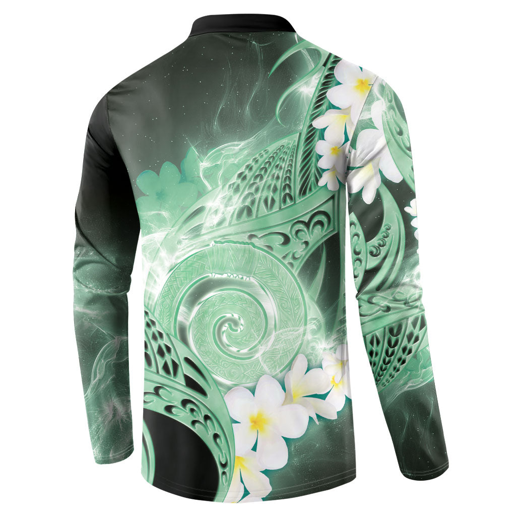 Piko Hawaiian Button Sweatshirt Green Galaxy Spiral Plumeria Tribal Patterns DT05 - Polynesian Pride