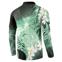 Piko Hawaiian Button Sweatshirt Green Galaxy Spiral Plumeria Tribal Patterns DT05 - Polynesian Pride
