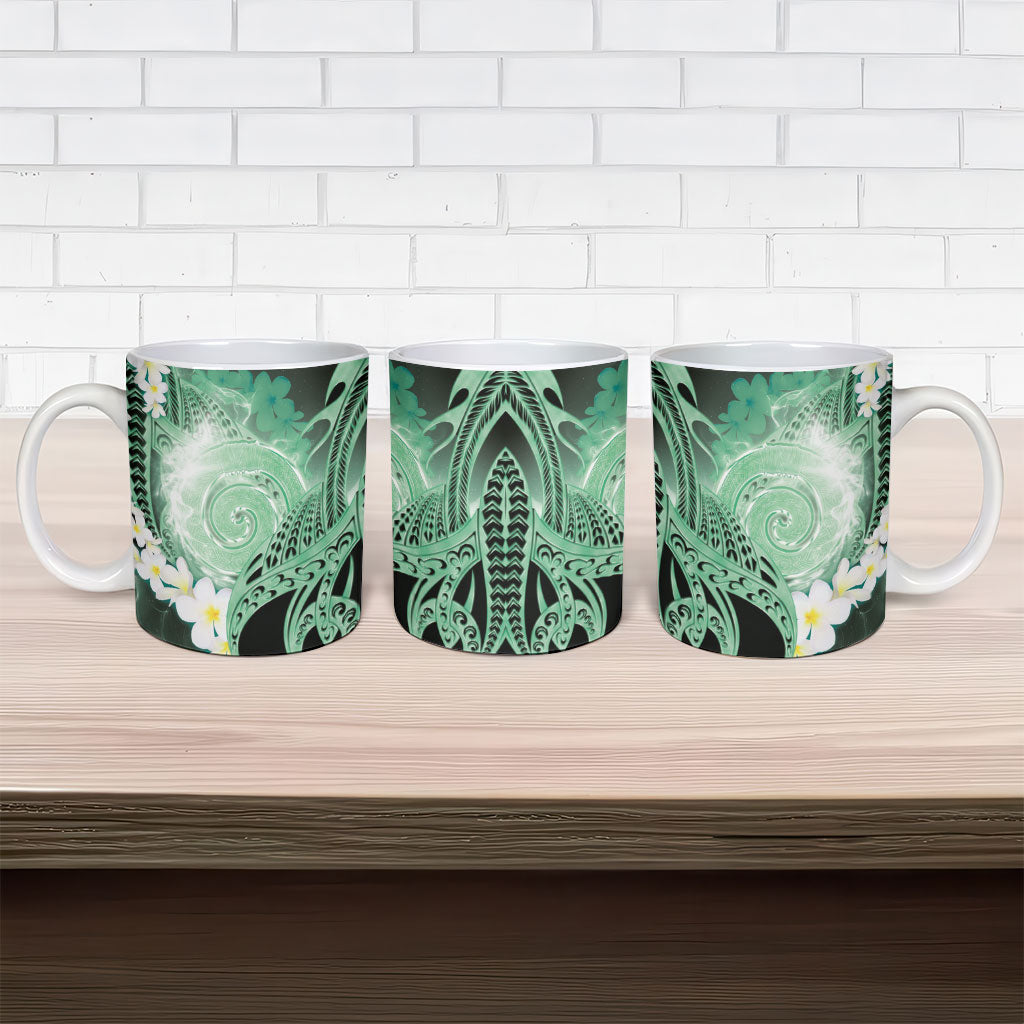 Piko Hawaiian Ceramic Mug Green Galaxy Spiral Plumeria Tribal Patterns DT05 - Polynesian Pride