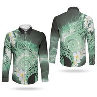 Piko Hawaiian Couples Matching Long Sleeve Bodycon Dress and Long Sleeve Button Shirt Green Galaxy Spiral Plumeria Tribal Patterns DT05 - Polynesian Pride