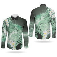 Piko Hawaiian Couples Matching Off Shoulder Maxi Dress and Long Sleeve Button Shirt Green Galaxy Spiral Plumeria Tribal Patterns DT05 - Polynesian Pride