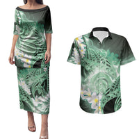 Piko Hawaiian Couples Matching Puletasi and Hawaiian Shirt Green Galaxy Spiral Plumeria Tribal Patterns DT05 Green - Polynesian Pride