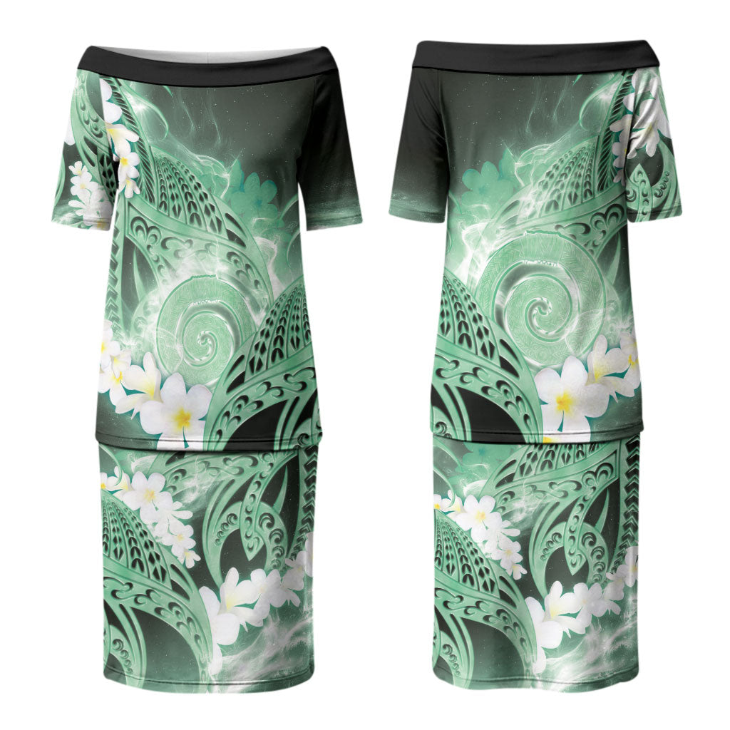 Piko Hawaiian Couples Matching Puletasi and Hawaiian Shirt Green Galaxy Spiral Plumeria Tribal Patterns DT05 - Polynesian Pride