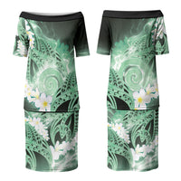 Piko Hawaiian Couples Matching Puletasi and Hawaiian Shirt Green Galaxy Spiral Plumeria Tribal Patterns DT05 - Polynesian Pride