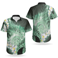 Piko Hawaiian Couples Matching Short Sleeve Bodycon Dress and Hawaiian Shirt Green Galaxy Spiral Plumeria Tribal Patterns DT05 - Polynesian Pride