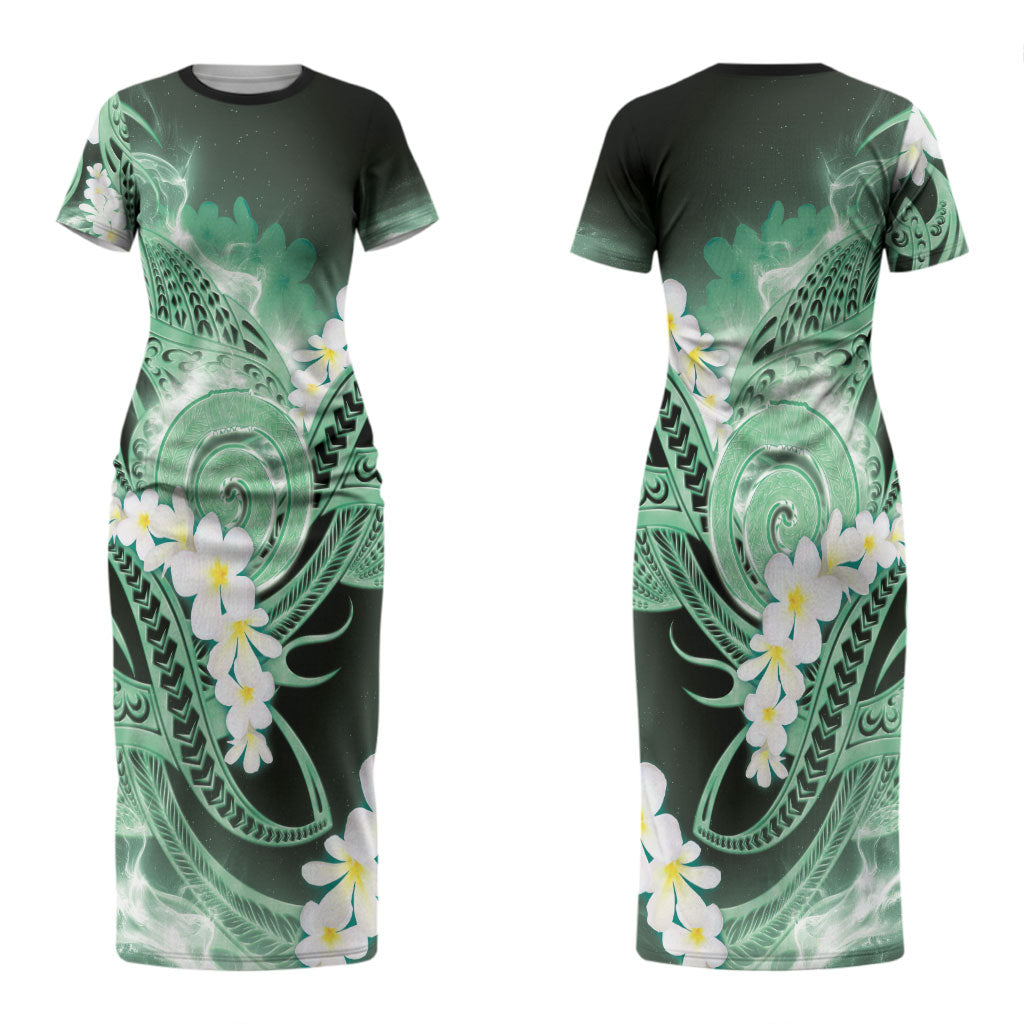 Piko Hawaiian Couples Matching Short Sleeve Bodycon Dress and Hawaiian Shirt Green Galaxy Spiral Plumeria Tribal Patterns DT05 - Polynesian Pride