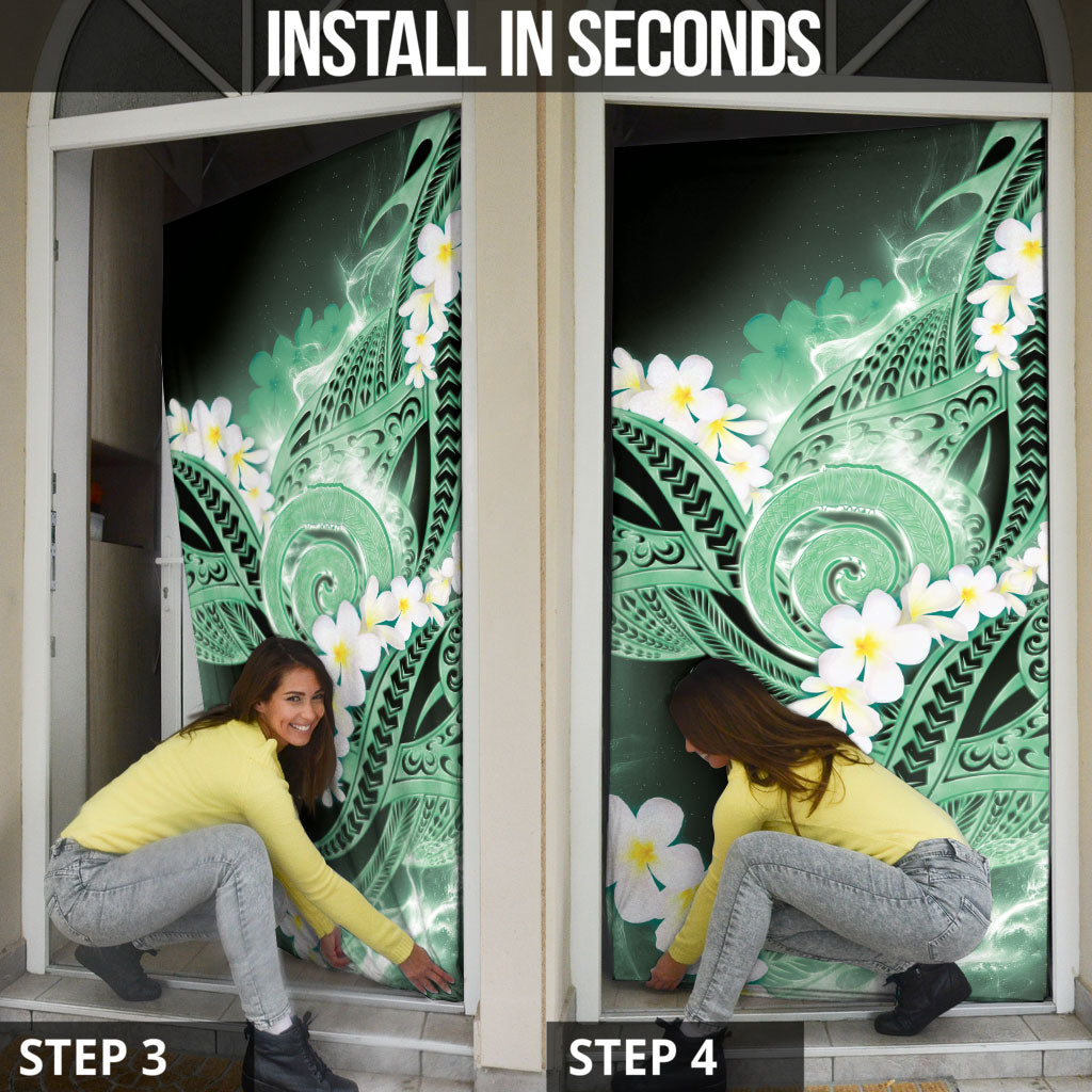Piko Hawaiian Door Cover Green Galaxy Spiral Plumeria Tribal Patterns DT05 - Polynesian Pride