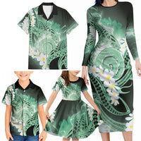 Piko Hawaiian Family Matching Long Sleeve Bodycon Dress and Hawaiian Shirt Green Galaxy Spiral Plumeria Tribal Patterns DT05 - Polynesian Pride