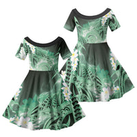 Piko Hawaiian Family Matching Mermaid Dress and Hawaiian Shirt Green Galaxy Spiral Plumeria Tribal Patterns DT05 Daughter's Dress Green - Polynesian Pride